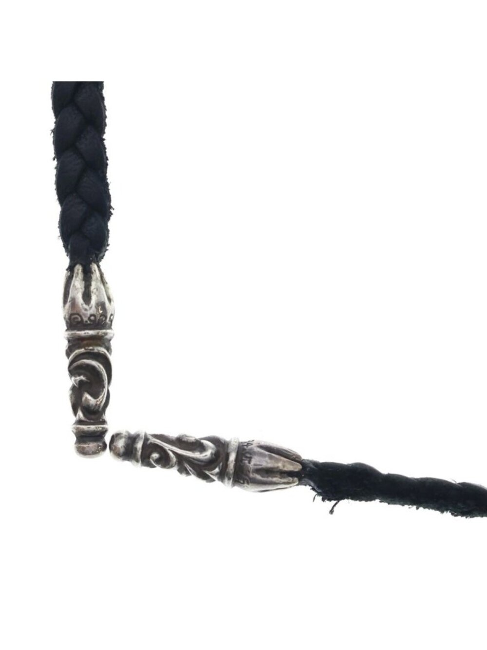 Chrome Hearts Leather Braid Scroll Necklace Black Silver
